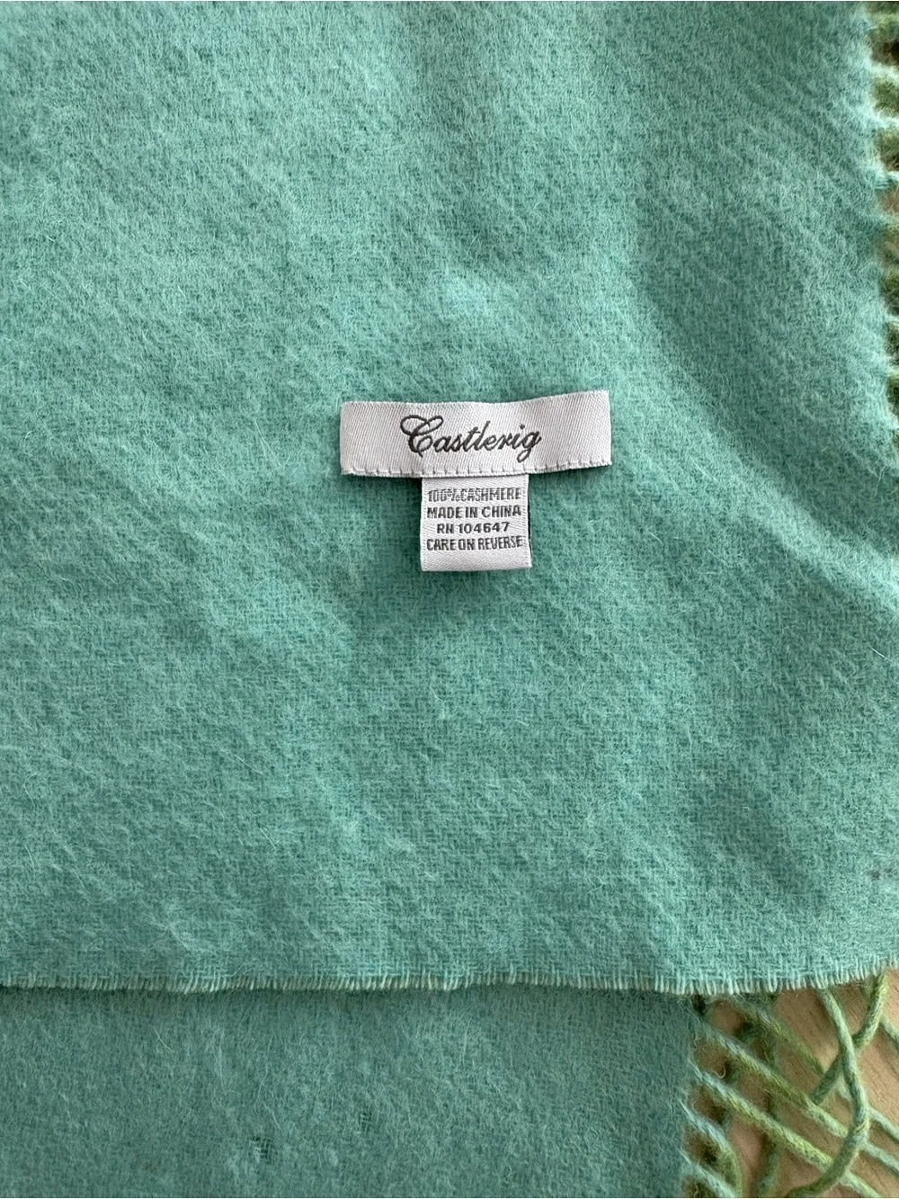 Castlerig 100% cashmere artsy scarf aqua green blue *flaws